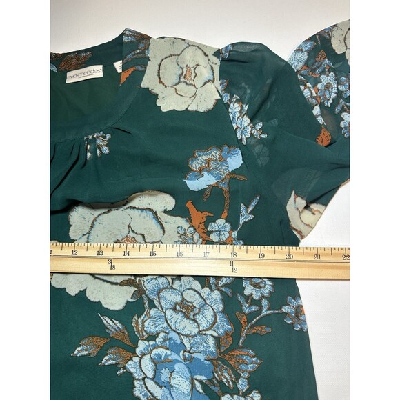 New York & Co‎ Eva Mendes Green Floral 3/4 Sheer Sleeve Dress Women's MEDIUM - Picture 11 of 12